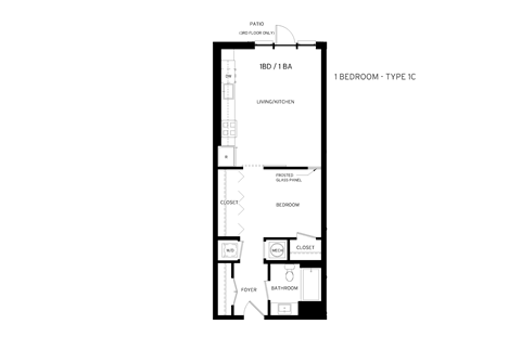 Floor plan for studio, 1 bath, 644 sqft